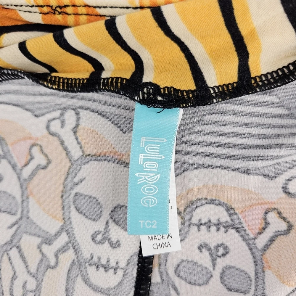 LuLaRoe Halloween Skull Leggings - Black, Orange, Yellow - Picture 2 of 2